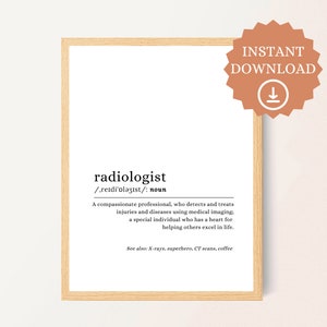 Radiologist Definition Print, Radiologist Poster, Radiologist Digital Poster, Radiologist Office Decor and Poster