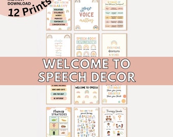 Willkommen bei Speech Bundle - Logopädie Poster Set - Regenbogen Dekor, druckbare SLP Wandkunst, digitaler Download