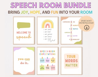 Speech Room Decor Bundle - Speech Therapy Printable Posters - Set of 6, Colorful Wall Art, Digital Download for Therapy