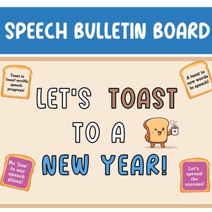 Let&#39;s Toast To A New Year Speech Bulletin Board, January Speech Bulletin Board, Printable Speech Bulletin Board Kit, Speech Therapy Decor