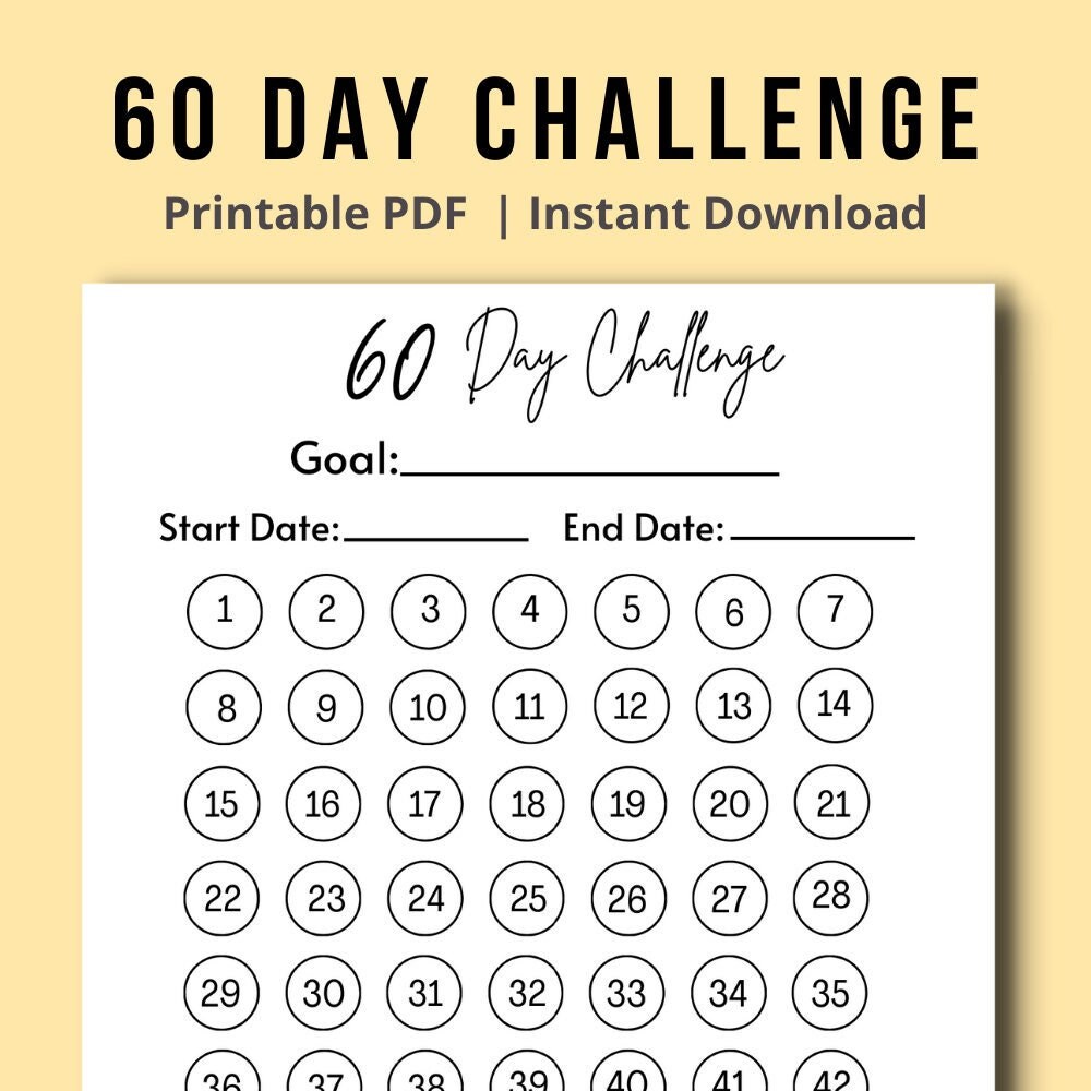 60 Day Challenge Tracker Printable PDF Habit Tracker 60 Day 50 OFF