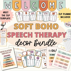 Ultimate Soft Boho Speech Therapy Bundle, Speech Resources, SLP Resources, Speech Materials, Printable Speech Room Decor, School SLP Planner