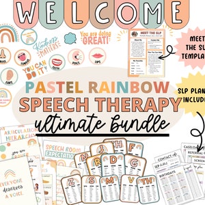 Ultimate Pastel Rainbow Speech Bundle, Speech Classroom Decor, Speech Resources, School SLP Decor, Speech Decor For Classroom and Office