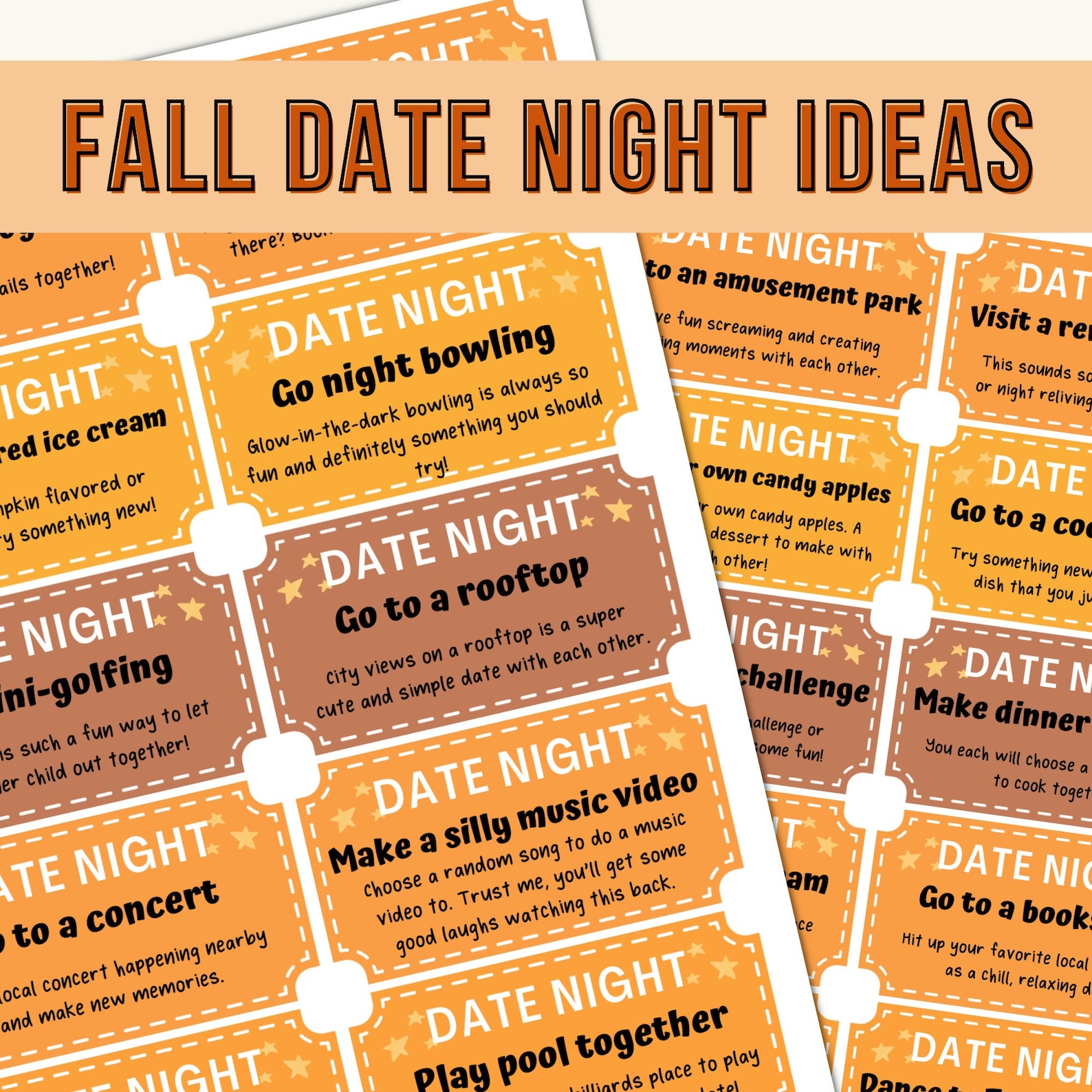 Fall Date Night Ideas Cards, Date Night Jar Ideas, 50 Printable Date ...