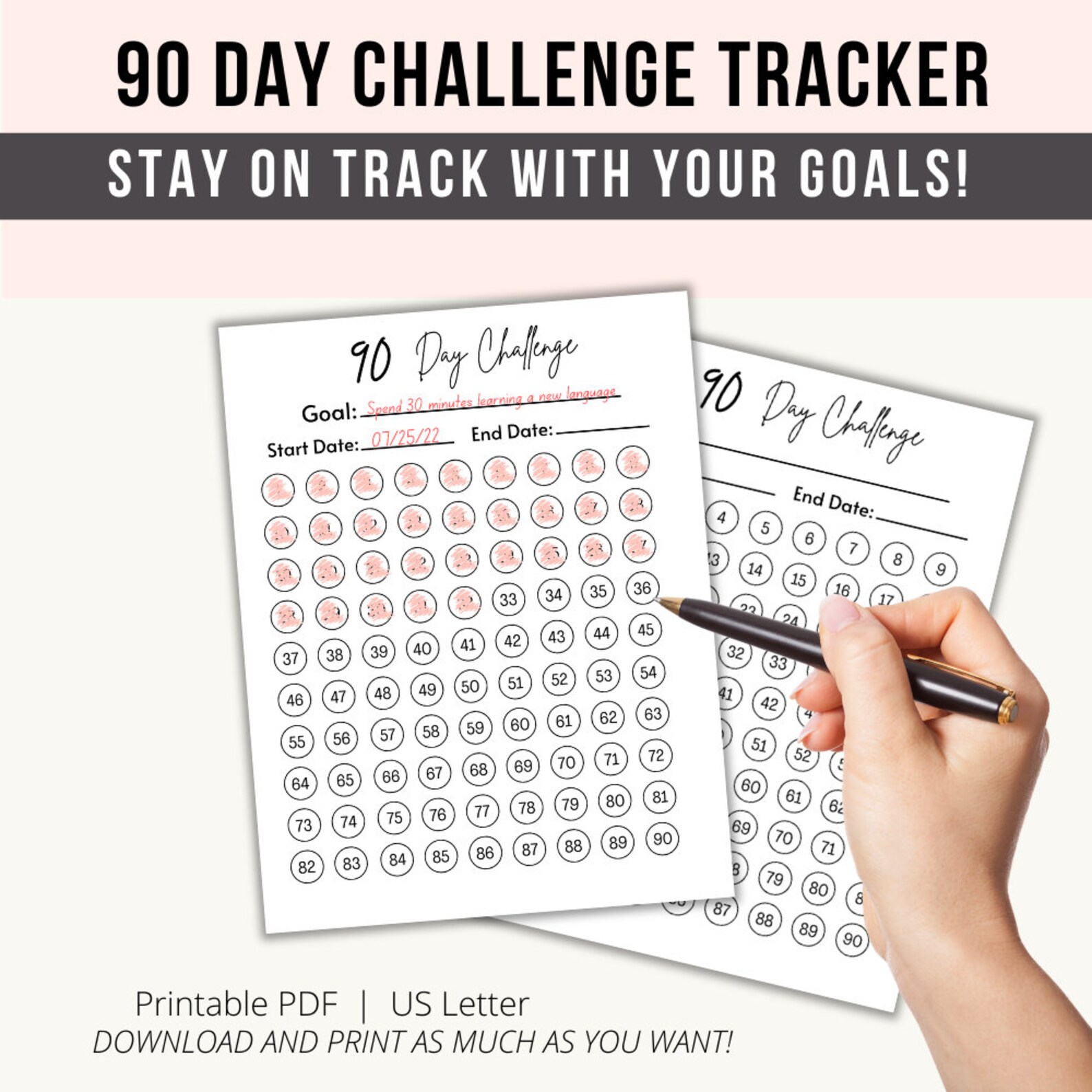 90 Day Challenge Tracker Printable | Goal Progress Tracker | PDF Habit ...