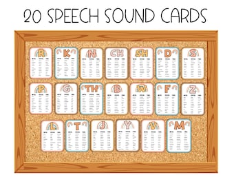 Speech Sound Cards Pastel Theme: 20 Digital PDF, SLP Classroom Decor | Speech Therapy Tools, Printable, US Letter Size