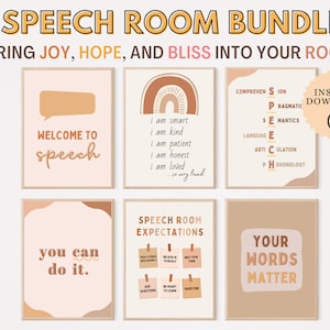 Boho Speech Room Decor Bundle, set of 6, SLP Classroom Decor, Speech therapy room decor, Boho SLP Posters, speech therapy printable wall art
