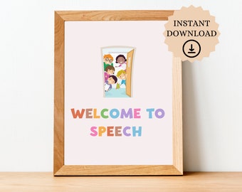 Welcome To Speech Therapy Sign Printable, Encouraging SLP Room Decor (Multi-Size PDFs, Digital Download, Classroom Poster)