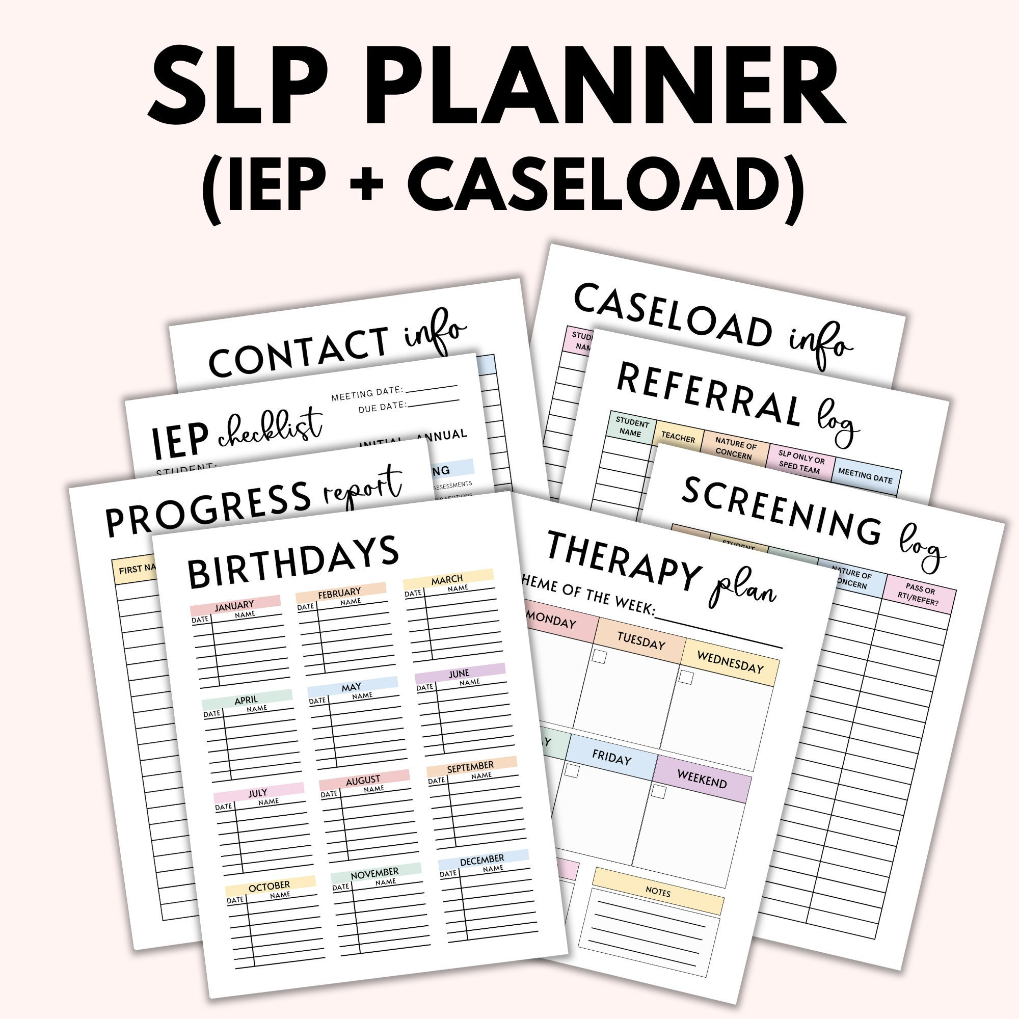 Speech Therapy Planner, Speech Planner, IEP Planner, SLP Planner, School SLP Planner, slp data sheets, Printable Speech Therapy Resources