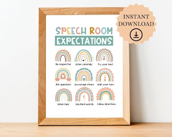 Rainbow Speech Decor - Speech Raumerwartungen Poster - Bunte druckbare Kunst, digitaler Download, für den Gebrauch im Klassenzimmer