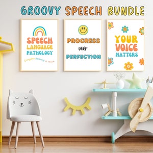 Groovy Speech Therapy Decor Bundle, speech therapy art, slp poster, speech therapy room decor, slp wall decor, speech therapy bundle pdf