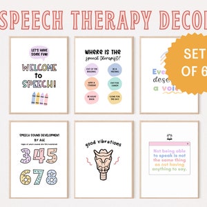Pastel Speech Therapy Decor, set of 6, Speech Classroom Decor, Speech Therapy Room Decor, Speech Posters, speech therapy printable wall art