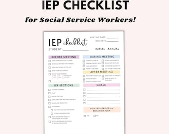 IEP Checklist for SSW, Printable IEP for Social Service Workers, Social Service Resources, data collection sheets