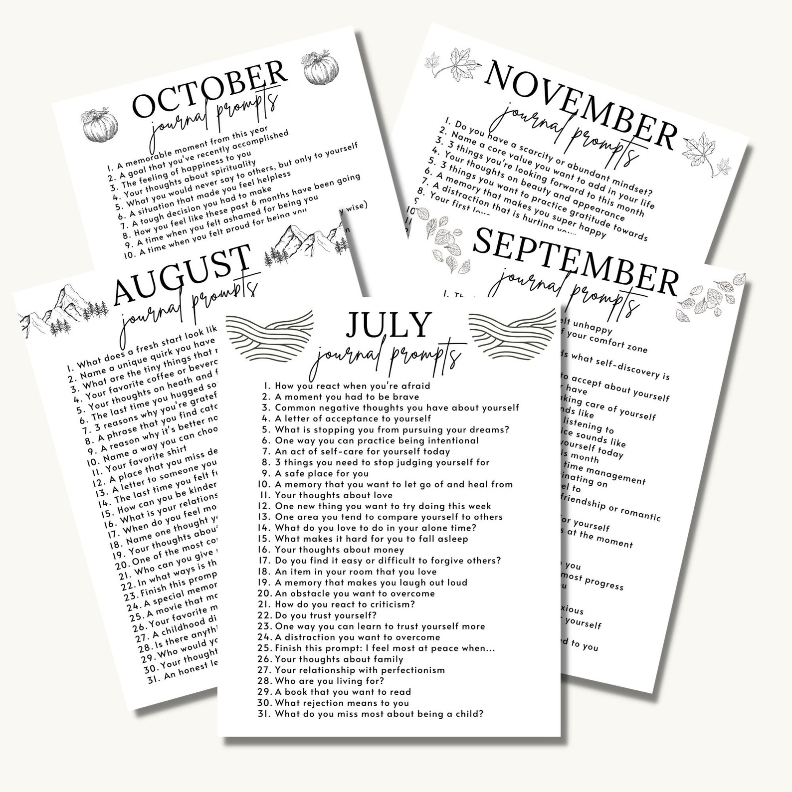 365 Journal Prompts Printable Monthly Journal Prompts Daily Etsy