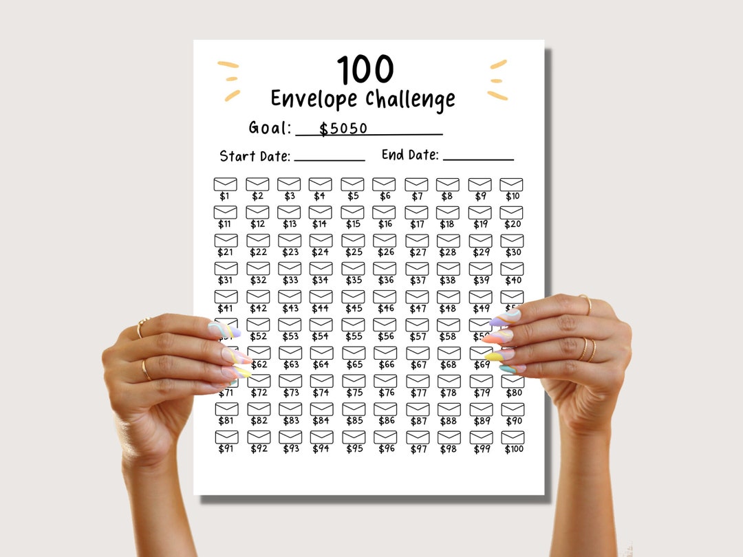 100 Envelope Challenge, 100 Day Envelope Challenge Printable, Money ...