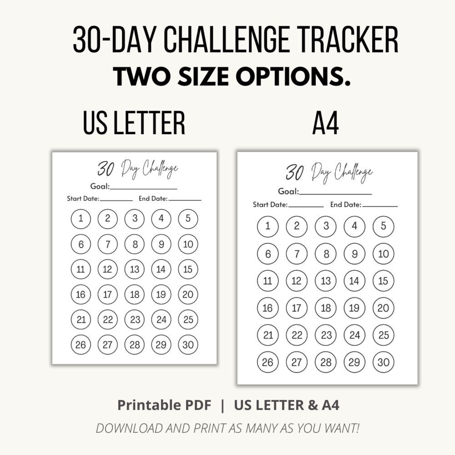 30 Day Challenge Tracker Printable, Printable Habit Tracker, Goal ...