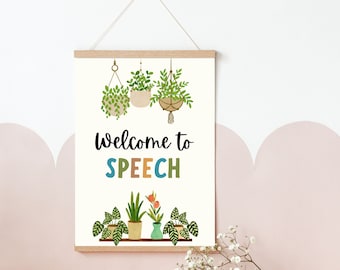 Welcome To Speech Poster Speech Therapy Decor: Plant Inspired Classroom Art, Digital Printable (Multiple Sizes, Instant Download)