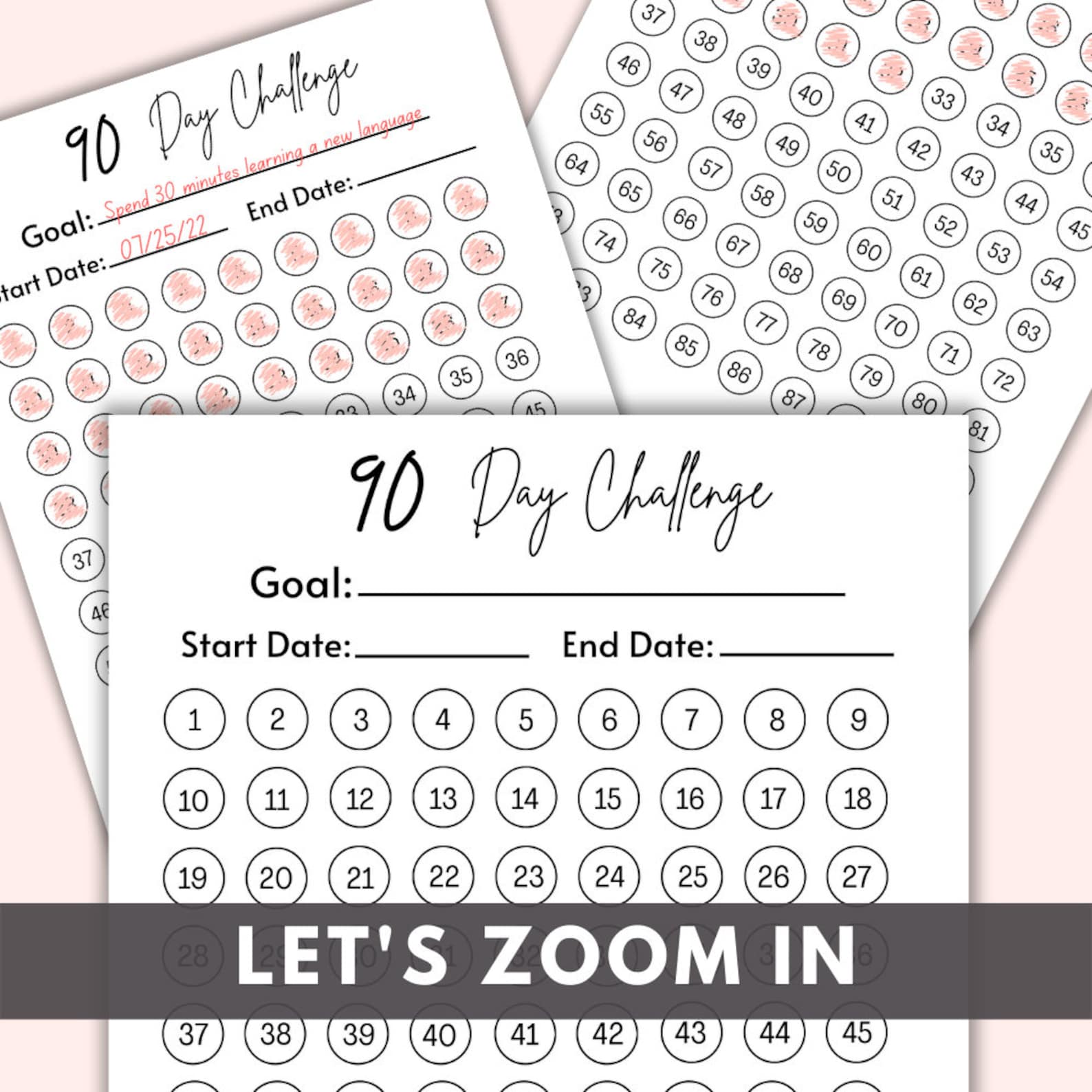 90 Day Challenge Tracker Printable - Goal Progress Planner PDF ...