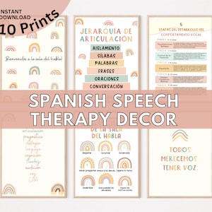 Spanish Speech Therapy Decor, set of 10, Bilingual SLP Classroom Office Decor, Spanish SLP Room Decor, Printable Bilingual Classroom Decor