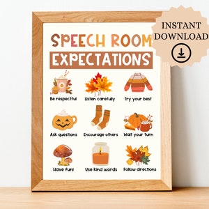 Fall Speech Room Expectations Poster, Speech Therapy Poster, SLP Room Expectations, Speech Language Pathology Poster, SLP Gifts, SLP Sign