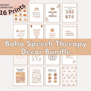 Boho Speech Therapy Decor Bundle, Set of 16, Printable Speech Room Decor, Speech Therapy Wall Decor, Beige Neutral Speech Therapy Decor