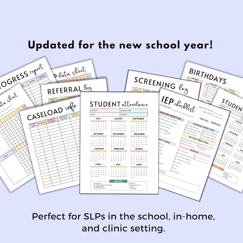 IEP Planner: Colorful 2025-2026 Speech Therapy Organizer - Digital SLP Forms, Caseload Logs, School-Based Resource image 2