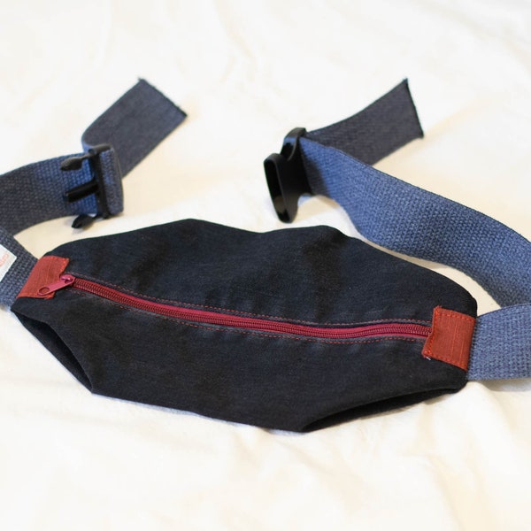 Sling Bag/Waist Pouch Made from Reclaimed Materials — Maroon Zipper and Brick Red Fabric