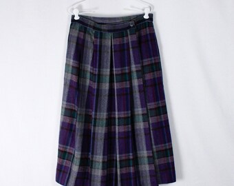 Vintage 80s plaid pleated academia school girl wrap skirt