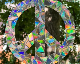 Peace Sign Wall Decor Prism Suncatcher Sticker Window Clings, Help Prevent Bird Window Collisions, Set of 24 Vinyl Window Decals
