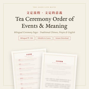 Programma della cerimonia del tè taiwanese, bilingue cinese-inglese, modello Canva modificabile (download immediato)