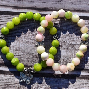 Green Jade Butterfly Stretch Bracelet Portals Inspired 2pc Set