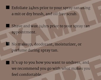 Spray tanning prep instructions digital download