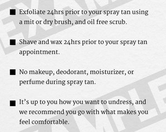 Spray tanning prep instructions digital download