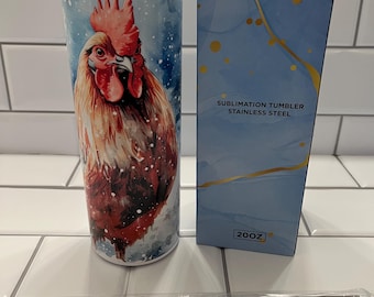 Watercolor Chicken Winter Scene 20oz Stainless Steel Tumbler