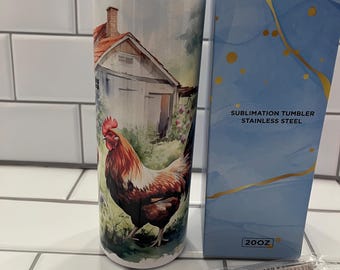 Watercolor Chicken Farm Scene 20oz Stainless Steel Tumbler