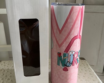 Pink Nurse Tumbler, Stethoscope Design, 20oz Stainless Steel