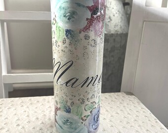 Floral Sublimation Tumbler: Purple, Blue, Pink Flowers, 20oz Stainless Steel