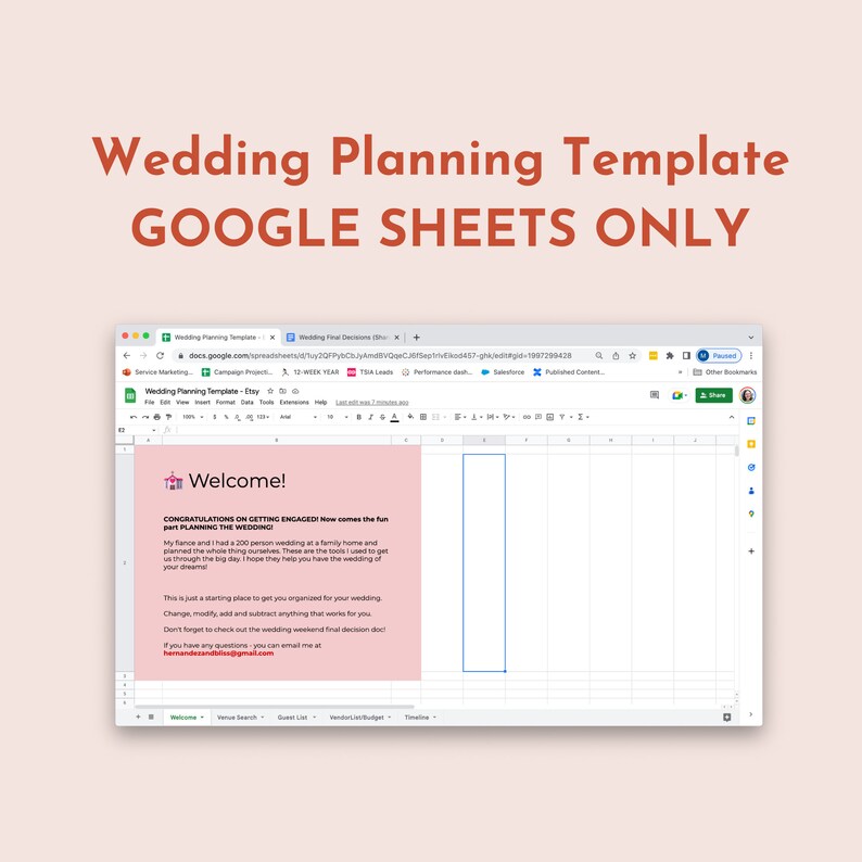 Wedding Planning Template Google Sheets ONLY - Etsy
