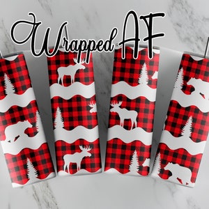 Plaid Moose and Bear 20oz Straight Tumbler Sublimation Design PNG Gift