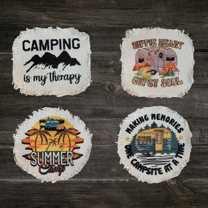 Camping Frayed Hat Patches - Hippie Glue OnHat Patch - Cap Patch - Custom Hat Patch For Women - Pants Patch - Frayed Edge - Sew On Patches