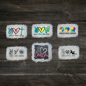Frayed Hat Patches - Raggy Patches for Hats - Peace Love Patches - Cap Patches - Printed Frayed Patch - Cloth Patches