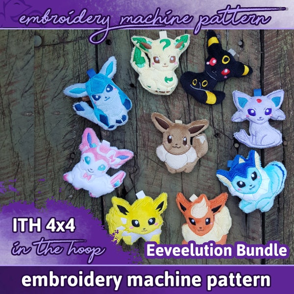 ITH PATTERN 4x4" / 10x10cm eeveelution bundle eevee flareon jolteon vaporeon espeon umbreon leafeon glaceon sylveon evoli feelinara  plush