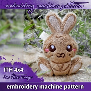 Puede incluir: Juguete de peluche de conejo bordado en el aro, marrón con detalles blancos, patrón de máquina de bordado ITH 4x4.
