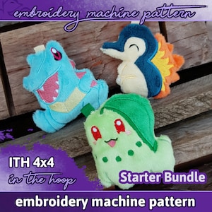 ITH PATTERN 4x4" / 10 x 10 cm chikorita totodile cyndaquil starter bundle endive karnimani fiery gel plush