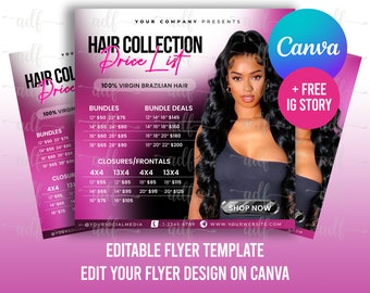 DIY Hair Pricelist Flyer, Premade Business Social Media Flyer, Hair Sale, Bundle Deals, Hair Extensions Wig Flyer, Hair Collection Price