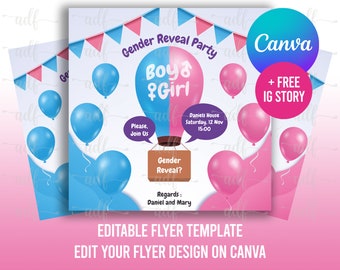GENDER REVEAL FLYER, Baby Shower Canva, Its a Girl Boy Flyer, Gender Reveal Flyer, Diy Gender Announcement Template, Baby shower invitation