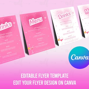 Doll-Themed Menu Template Pack, Puppenbar-Menü | Menüvorlage, Barschild, Puppengeburtstage, Junggesellinnenabschiede