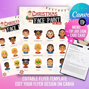 Julmeny för ansiktsmålning 12 designer och mallar för tipsburkar: Canva-redigerbar (digital nedladdning)