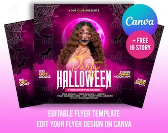 Halloween Party Flyer, Social Media Party Announcement Editable Halloween Party Invitation, DIY Canva Template, Halloween Party Flyer Canva