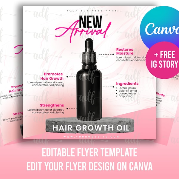 NEW PRODUCT FLYER, Premade Business Social Media Flyer, Hair Oil Flyer, Beauty Product Flyer, Diy Flyer Template, Hair Growth Oil